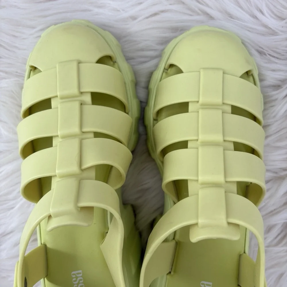 Melissa Megan Platform Fisherman Heels Lime Yellow‎ Size 8